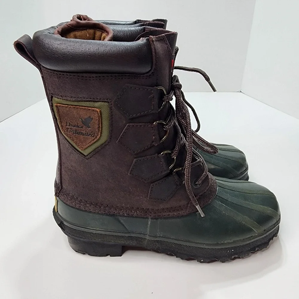Ducks Unlimited Boots Mens 8 Black Green Leather Rubber Thermolite Steel Shank
